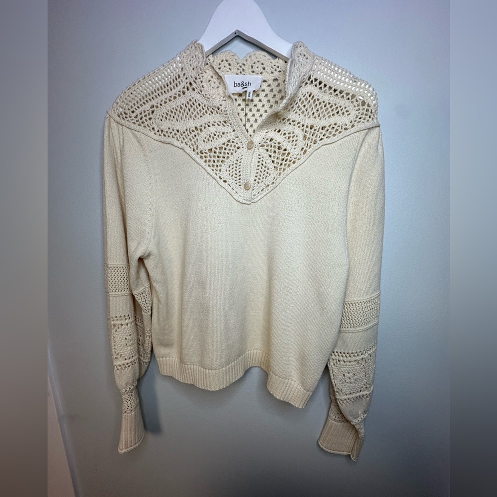 Ba&Sh Pino Off White Crochet Neutral Cotton Knit Sweater Size Small - Picture 11 of 17